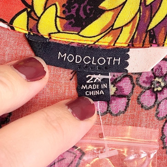 MODCLOTH Women's Floral Short Sleeve 1/2 Button Mini Dress Plus Size 2X NWOT - Picture 8 of 10